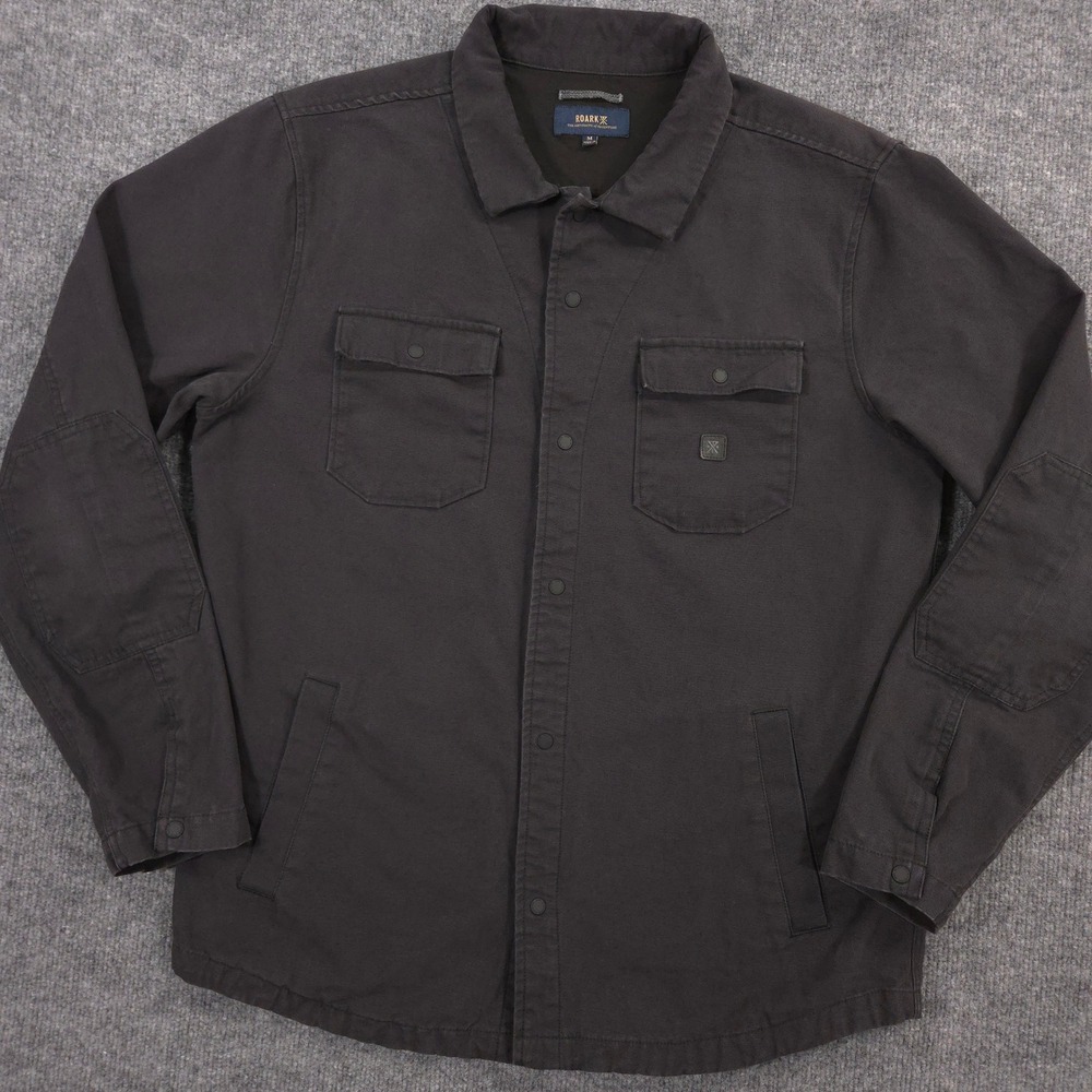 Roark Hebrides Lightweight Jacket Mens M Black Snap Front Elbow Patch Work Chore